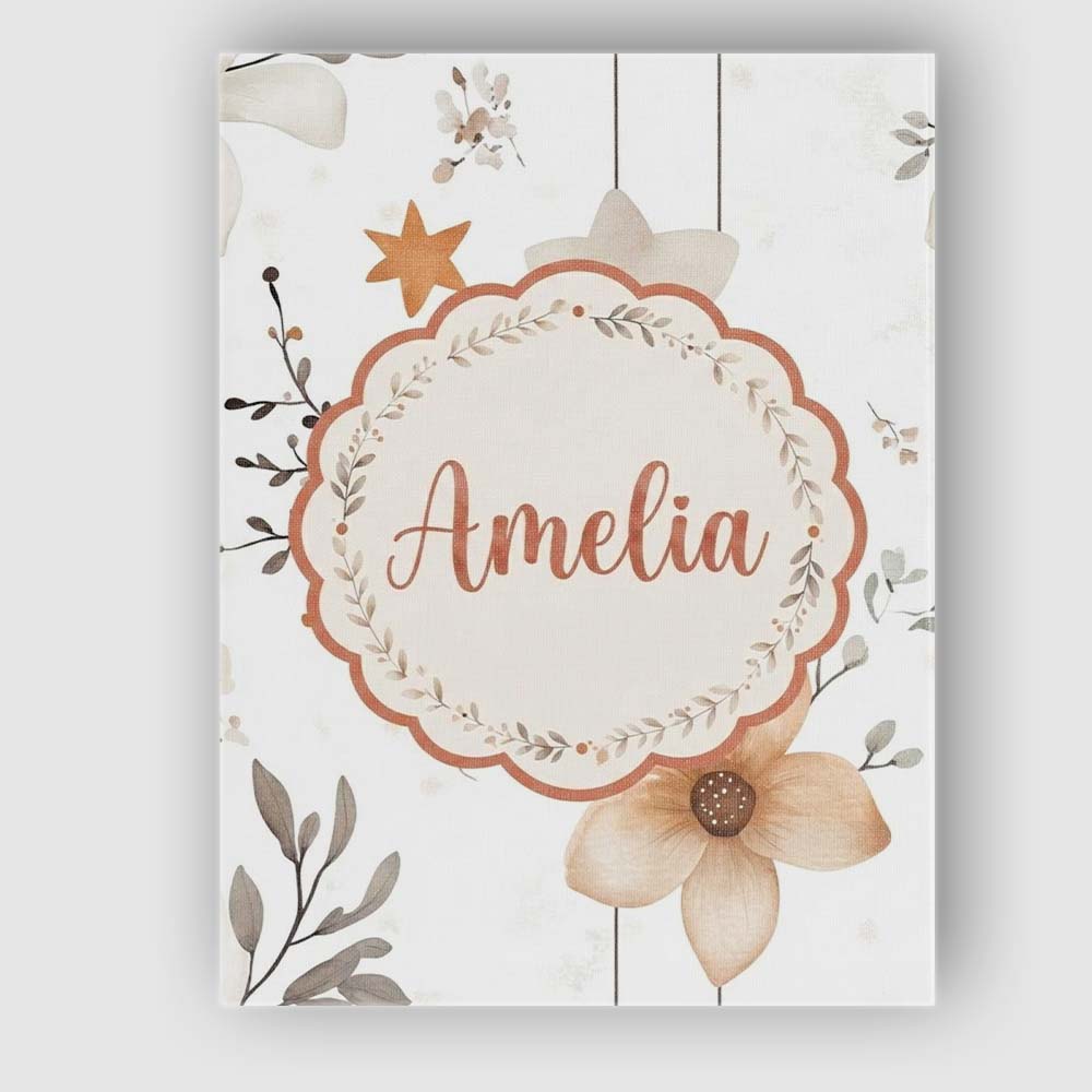 Personalised Name Neutral Floral Star Custom Modern Room Accent Creative Decorator Style Canvas Wall Art Print Decor Picture Ready to Hang