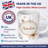 Personalized Custom Name Neutral Floral Star Nursery Watercolor Seamless Pattern Name Cute 11oz Ceramic Coffee Tea Mug White Large Handle