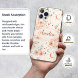 Peach Floral Moon Seamless Pattern Printed Design Custom Name Protective Phone Case Mobile Cover Durable Everyday Smartphone Shock Resistant