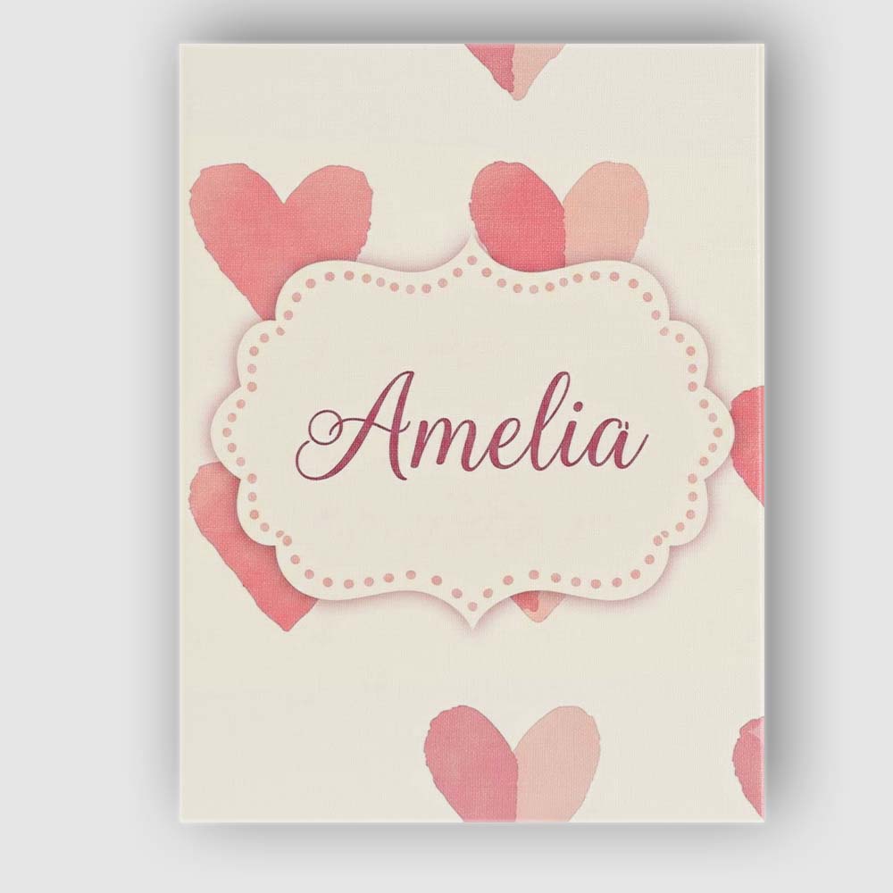 Personalised Name Soft Pink Heart Love Custom  Modern Room Accent Elegant Feature Canvas Wall Art Print Decor Picture Ready to Hang