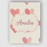 Personalised Name Soft Pink Heart Love Custom  Modern Room Accent Elegant Feature Canvas Wall Art Print Decor Picture Ready to Hang