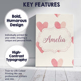 Personalised Name Soft Pink Heart Love Custom  Modern Room Accent Elegant Feature Canvas Wall Art Print Decor Picture Ready to Hang
