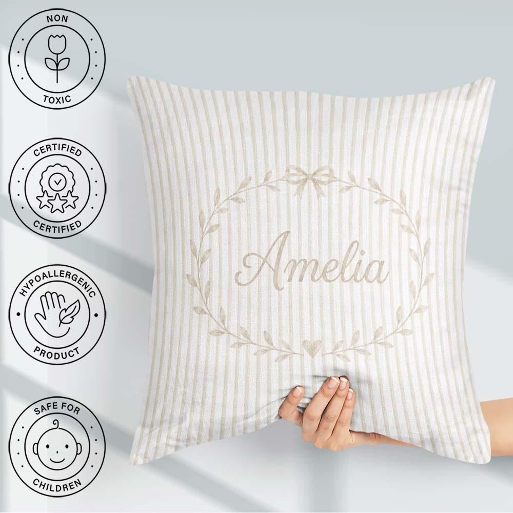Custom Name Minimal Vertical Stripe Seamless Pattern Beige Tones Square Filled Cushion Throw Pillow Sofa Bed Home Decor Zip Washable UK Made