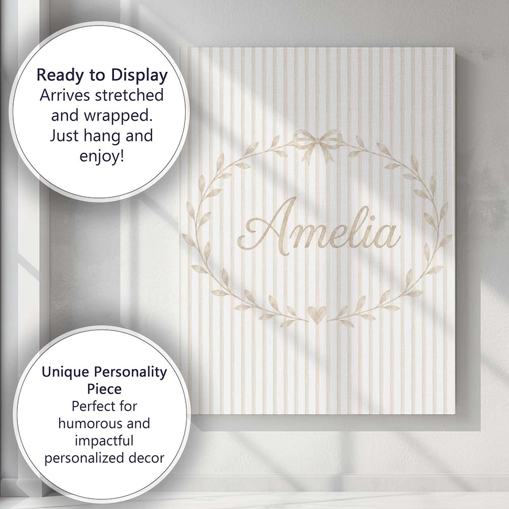 Personalised Name Minimal Vertical Stripe Custom  Unique Gift Idea Elegant Feature Canvas Wall Art Print Decor Picture Ready to Hang