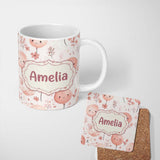 Personalized Custom Name Cute Balloon Pastel Kids Party Seamless Pattern Name Unique Gift 11oz Ceramic Coffee Tea Mug White Large Handle