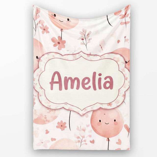 Cute Balloon Pastel Kids Party Seamless Pattern Name Unique Gift  Personalised Custom Name Super Soft Fleece Blanket Bed Sofa Throw
