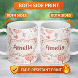 Personalized Custom Name Cute Balloon Pastel Kids Party Seamless Pattern Name Unique Gift 11oz Ceramic Coffee Tea Mug White Large Handle