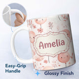 Personalized Custom Name Cute Balloon Pastel Kids Party Seamless Pattern Name Unique Gift 11oz Ceramic Coffee Tea Mug White Large Handle