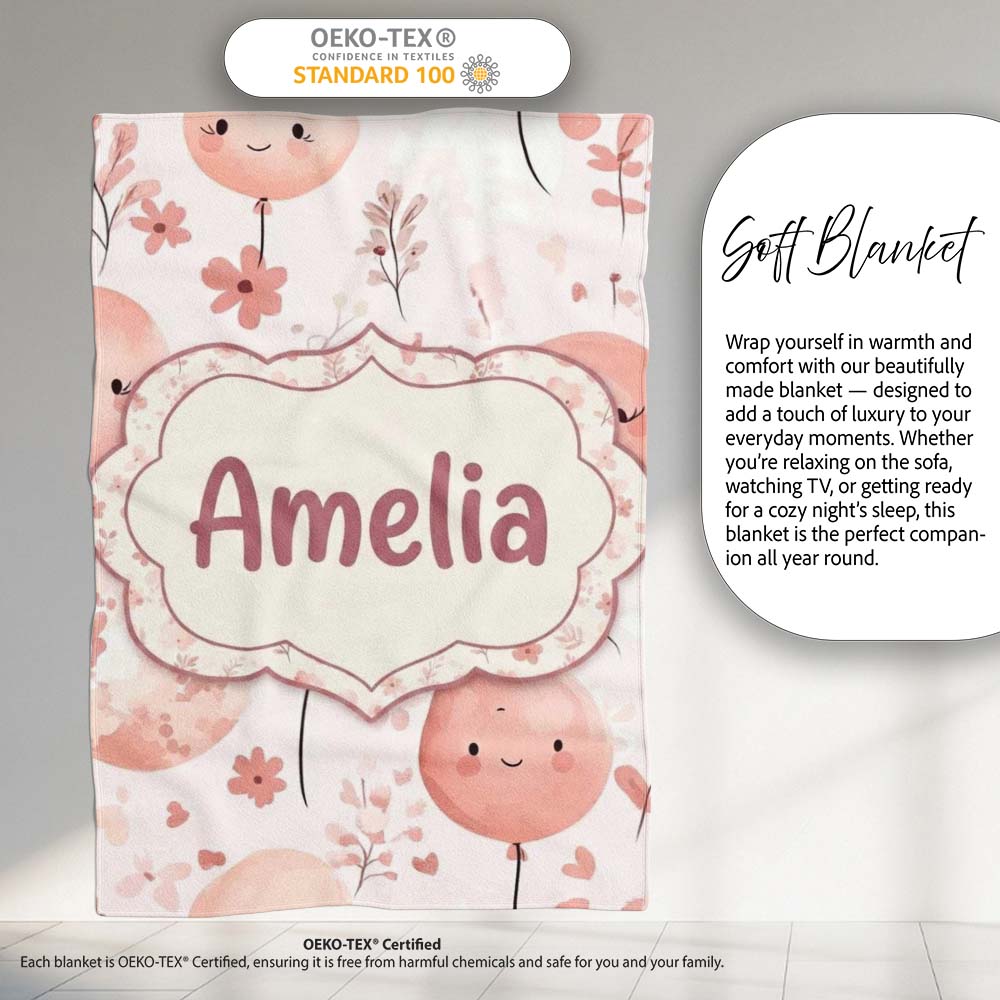 Cute Balloon Pastel Kids Party Seamless Pattern Name Unique Gift  Personalised Custom Name Super Soft Fleece Blanket Bed Sofa Throw