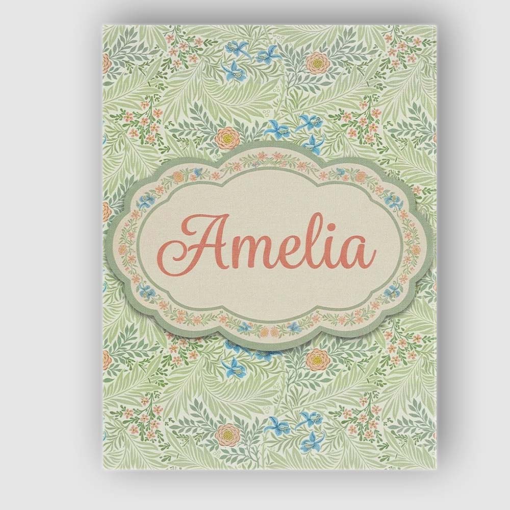 Personalised Name Soft Green Floral Bird Custom  Unique Gift Idea Elegant Feature Canvas Wall Art Print Decor Picture Ready to Hang