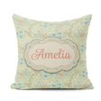 Custom Name Soft Green Floral Bird Garden Seamless Pattern Name Square Filled Cushion Throw Pillow Sofa Bed Home Decor Zip Washable UK Made