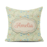 Custom Name Soft Green Floral Bird Garden Seamless Pattern Name Square Filled Cushion Throw Pillow Sofa Bed Home Decor Zip Washable UK Made