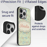 Soft Green Floral Bird Garden Seamless Pattern Custom Name Protective Phone Case Mobile Cover Durable Everyday Smartphone Shock Resistant