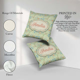 Custom Name Soft Green Floral Bird Garden Seamless Pattern Name Square Filled Cushion Throw Pillow Sofa Bed Home Decor Zip Washable UK Made