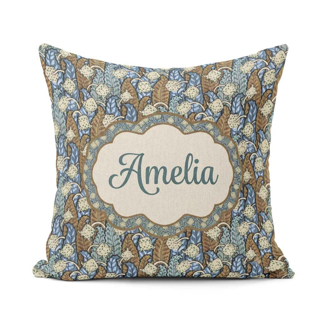 Custom Name Art Nouveau Lily Bell Floral Seamless Pattern Cute Square Filled Cushion Throw Pillow Sofa Bed Home Decor Zip Washable UK Made