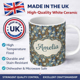 Personalized Custom Name Art Nouveau Lily Bell Floral Seamless Pattern Custom Name Cute 11oz Ceramic Coffee Tea Mug White Large Handle