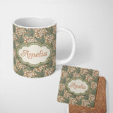 Personalized Custom Name Vintage Lily Of The Valley Tile Seamless Pattern Name Cute Unique 11oz Ceramic Coffee Tea Mug White Large Handle