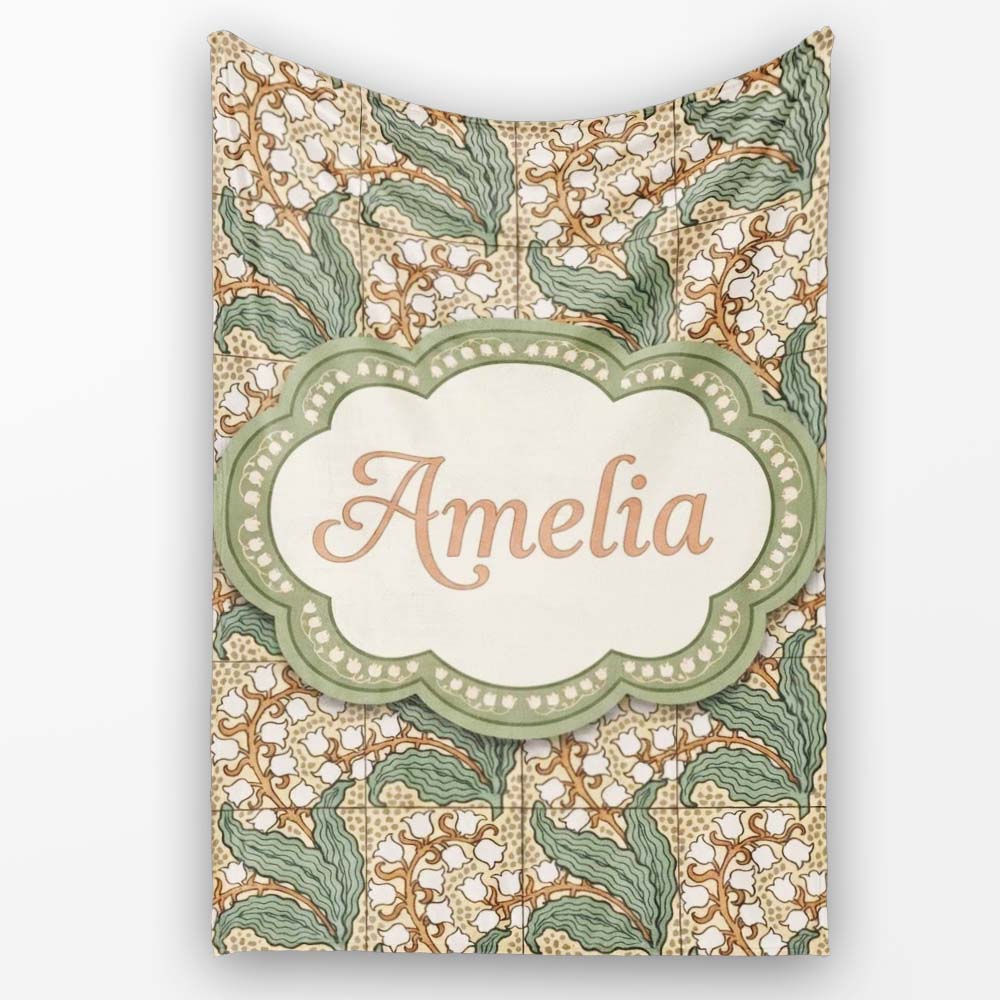 Vintage Lily Of The Valley Tile Seamless Pattern Name Cute Unique  Personalised Custom Name Super Soft Fleece Blanket Bed Sofa Throw