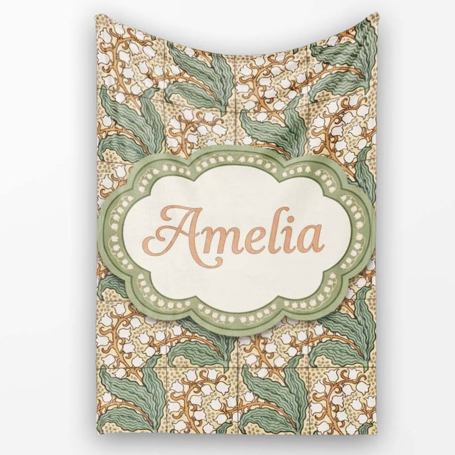 Vintage Lily Of The Valley Tile Seamless Pattern Name Cute Unique  Personalised Custom Name Super Soft Fleece Blanket Bed Sofa Throw