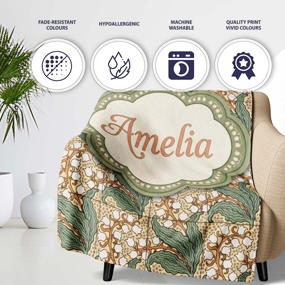 Vintage Lily Of The Valley Tile Seamless Pattern Name Cute Unique  Personalised Custom Name Super Soft Fleece Blanket Bed Sofa Throw