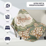 Vintage Lily Of The Valley Tile Seamless Pattern Name Cute Unique  Personalised Custom Name Super Soft Fleece Blanket Bed Sofa Throw
