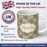 Personalized Custom Name Vintage Lily Of The Valley Tile Seamless Pattern Name Cute Unique 11oz Ceramic Coffee Tea Mug White Large Handle