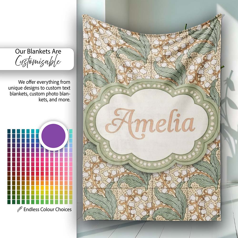 Vintage Lily Of The Valley Tile Seamless Pattern Name Cute Unique  Personalised Custom Name Super Soft Fleece Blanket Bed Sofa Throw