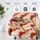 Abstract Marble Red Beige Swirl Seamless Pattern Name Cute Unique  Personalised Custom Name Super Soft Fleece Blanket Bed Sofa Throw