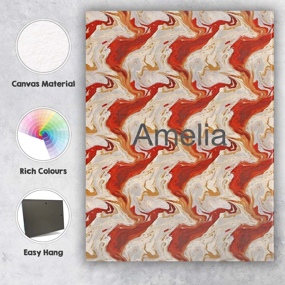 Personalised Name Abstract Marble Red Beige Custom  Bespoke Interior Contemporary Canvas Wall Art Print Decor Picture Ready to Hang