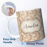 Personalized Custom Name Soft Beige Marble Swirl Abstract Seamless Pattern Name Cute Unique 11oz Ceramic Coffee Tea Mug White Large Handle