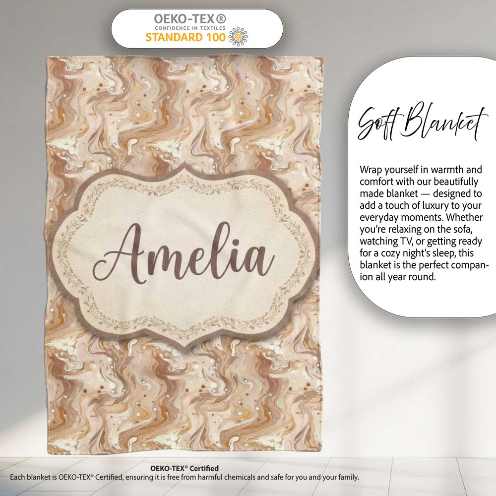 Soft Beige Marble Swirl Abstract Seamless Pattern Name Cute Unique  Personalised Custom Name Super Soft Fleece Blanket Bed Sofa Throw
