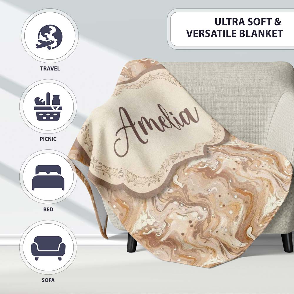 Soft Beige Marble Swirl Abstract Seamless Pattern Name Cute Unique  Personalised Custom Name Super Soft Fleece Blanket Bed Sofa Throw