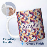 Personalized Custom Name Vibrant Multicolor Fluid Abstract Waves Seamless Pattern Name Cute 11oz Ceramic Coffee Tea Mug White Large Handle