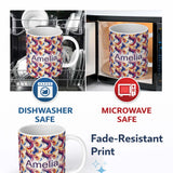 Personalized Custom Name Vibrant Multicolor Fluid Abstract Waves Seamless Pattern Name Cute 11oz Ceramic Coffee Tea Mug White Large Handle