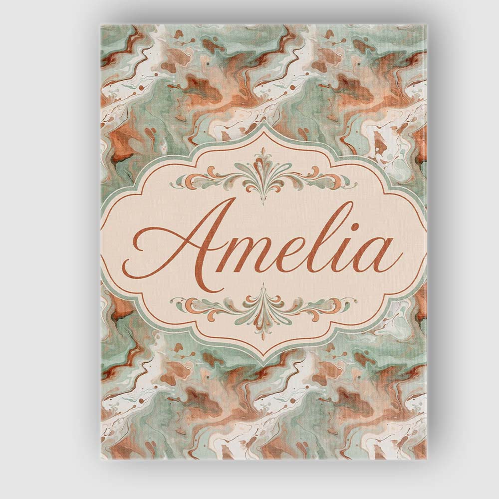 Personalised Name Muted Green Brown Marble Custom  Unique Gift Idea Elegant Feature Canvas Wall Art Print Decor Picture Ready to Hang