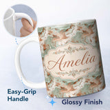 Personalized Custom Name Muted Green Brown Marble Fluid Seamless Pattern Name Cute Unique 11oz Ceramic Coffee Tea Mug White Large Handle