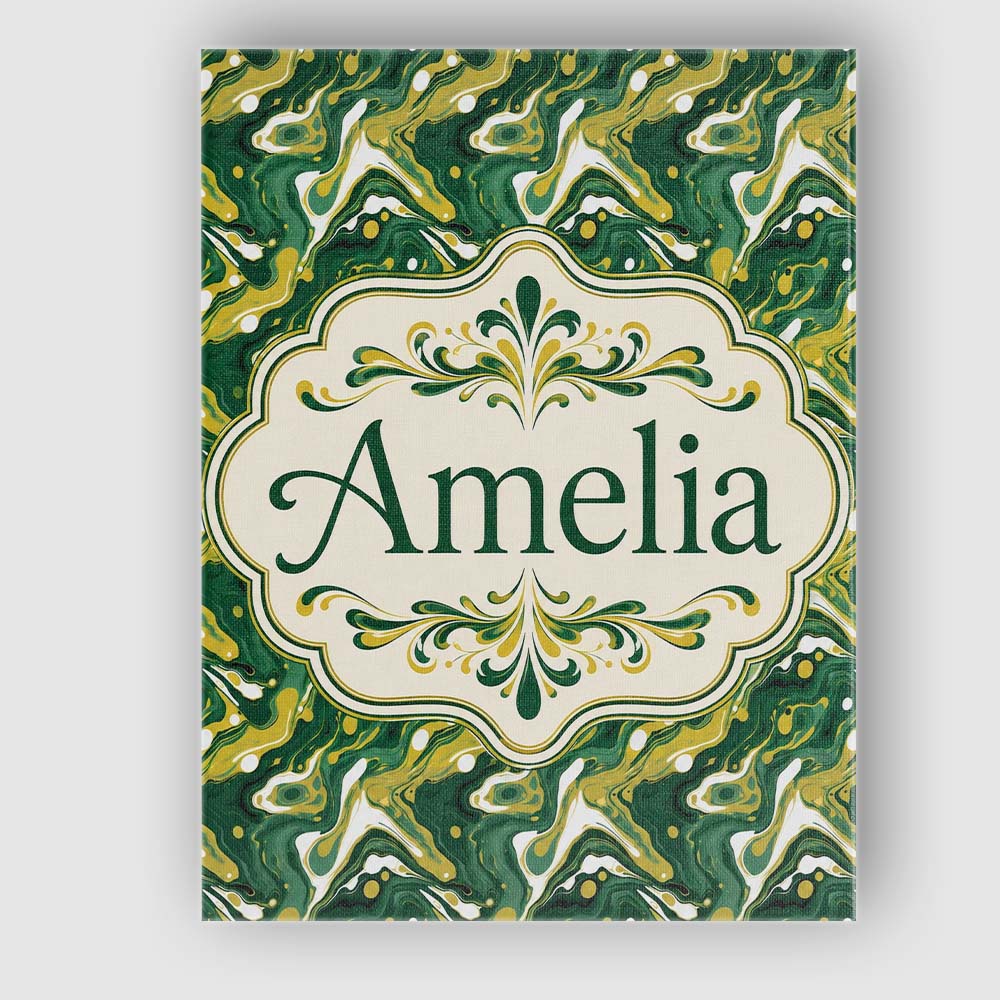 Personalised Name Deep Green Gold Liquid Custom  Unique Gift Idea Elegant Feature Canvas Wall Art Print Decor Picture Ready to Hang
