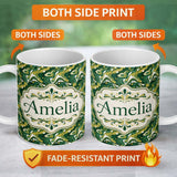 Personalized Custom Name Deep Green Gold Liquid Marble Seamless Pattern Name Cute Unique Gift 11oz Ceramic Coffee Tea Mug White Large Handle
