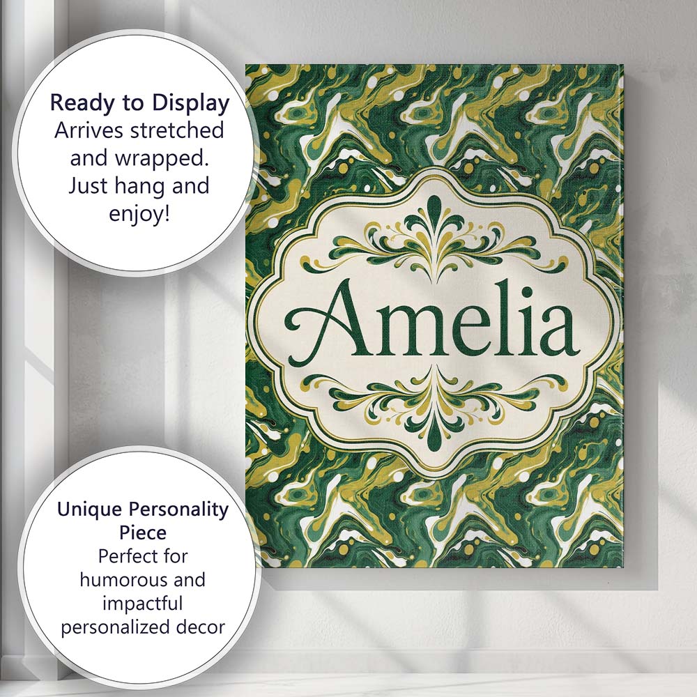 Personalised Name Deep Green Gold Liquid Custom  Unique Gift Idea Elegant Feature Canvas Wall Art Print Decor Picture Ready to Hang