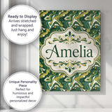 Personalised Name Deep Green Gold Liquid Custom  Unique Gift Idea Elegant Feature Canvas Wall Art Print Decor Picture Ready to Hang