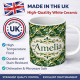 Personalized Custom Name Deep Green Gold Liquid Marble Seamless Pattern Name Cute Unique Gift 11oz Ceramic Coffee Tea Mug White Large Handle