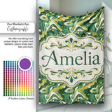 Deep Green Gold Liquid Marble Seamless Pattern Name Cute Unique Gift  Personalised Custom Name Super Soft Fleece Blanket Bed Sofa Throw