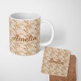Personalized Custom Name Neutral Beige Cream Marble Swirl Seamless Pattern Name Cute Unique 11oz Ceramic Coffee Tea Mug White Large Handle