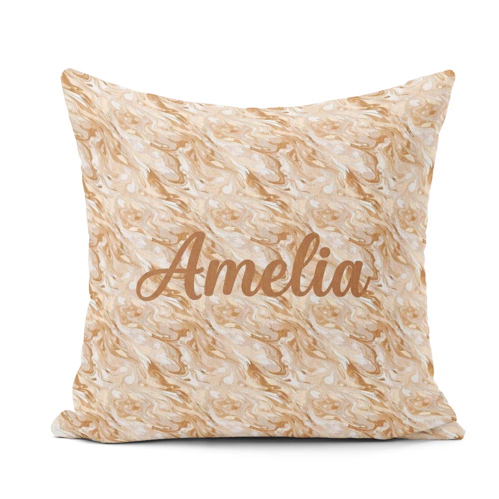 Custom Name Neutral Beige Cream Swirl Seamless Pattern Name Cute Square Filled Cushion Throw Pillow Sofa Bed Home Decor Zip Washable UK Made