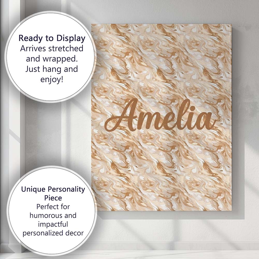 Personalised Name Neutral Beige Cream Custom Modern Room Accent Creative Decorator Style Canvas Wall Art Print Decor Picture Ready to Hang