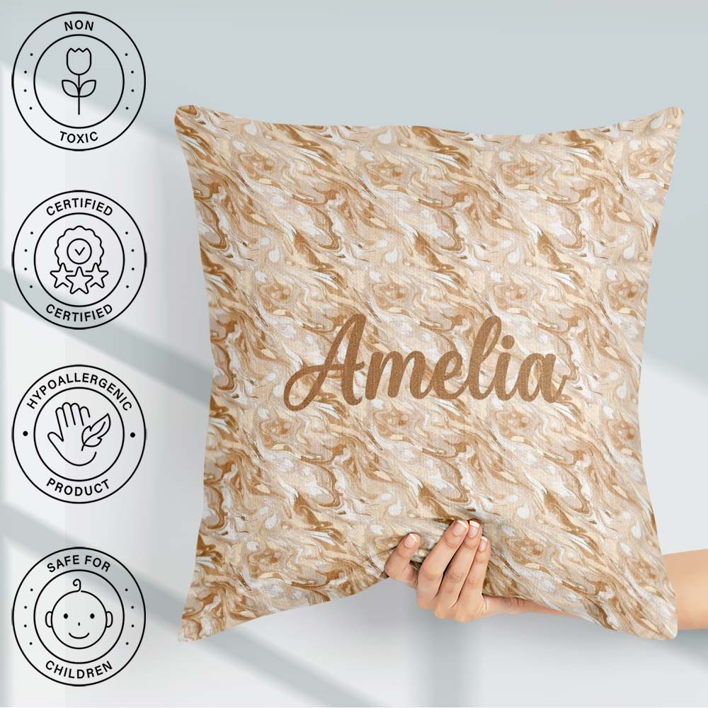 Custom Name Neutral Beige Cream Swirl Seamless Pattern Name Cute Square Filled Cushion Throw Pillow Sofa Bed Home Decor Zip Washable UK Made
