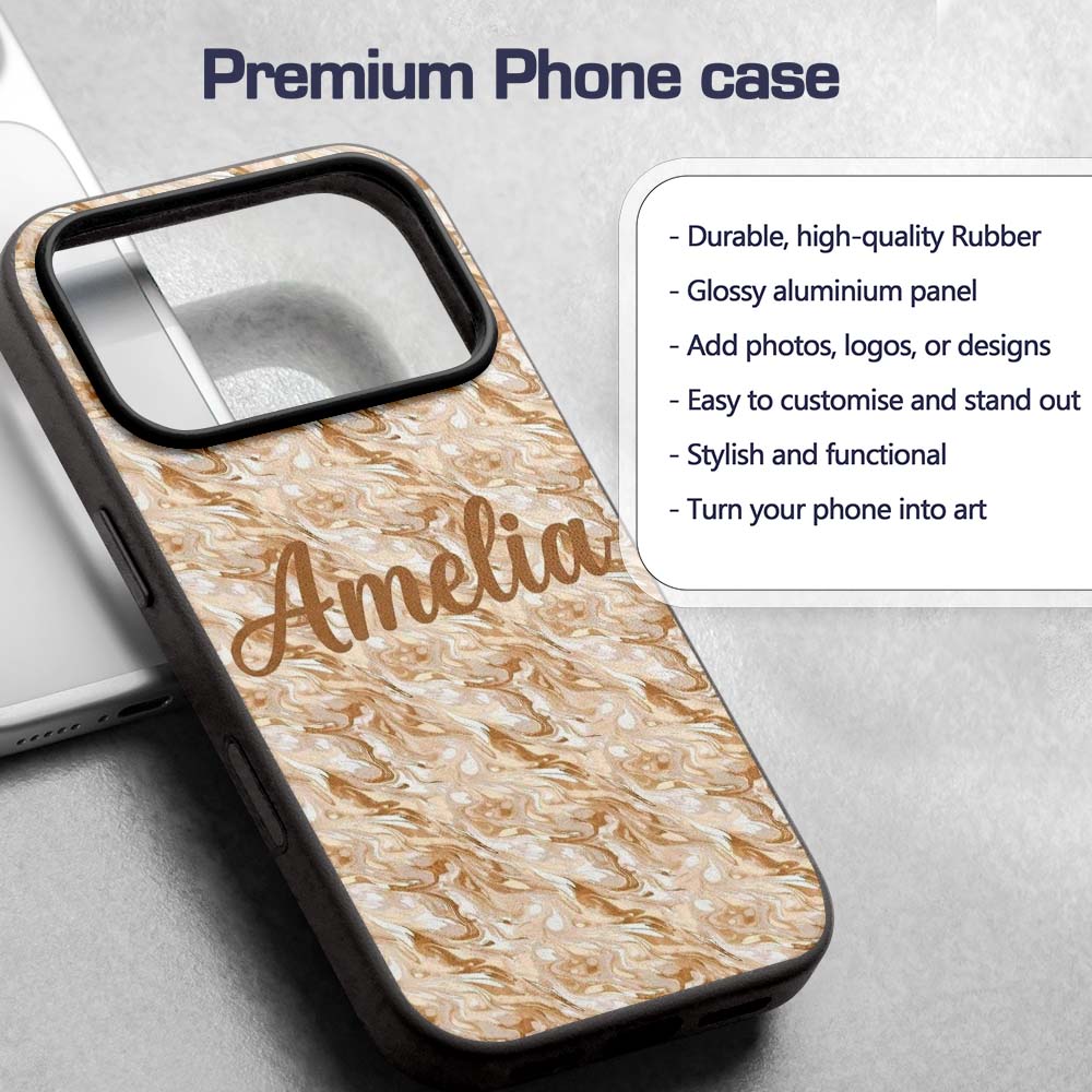 Neutral Beige Cream Marble Swirl Seamless Pattern Custom Name Protective Phone Case Mobile Cover Durable Everyday Smartphone Shock Resistant