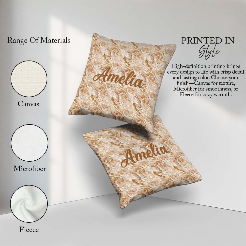 Custom Name Neutral Beige Cream Swirl Seamless Pattern Name Cute Square Filled Cushion Throw Pillow Sofa Bed Home Decor Zip Washable UK Made