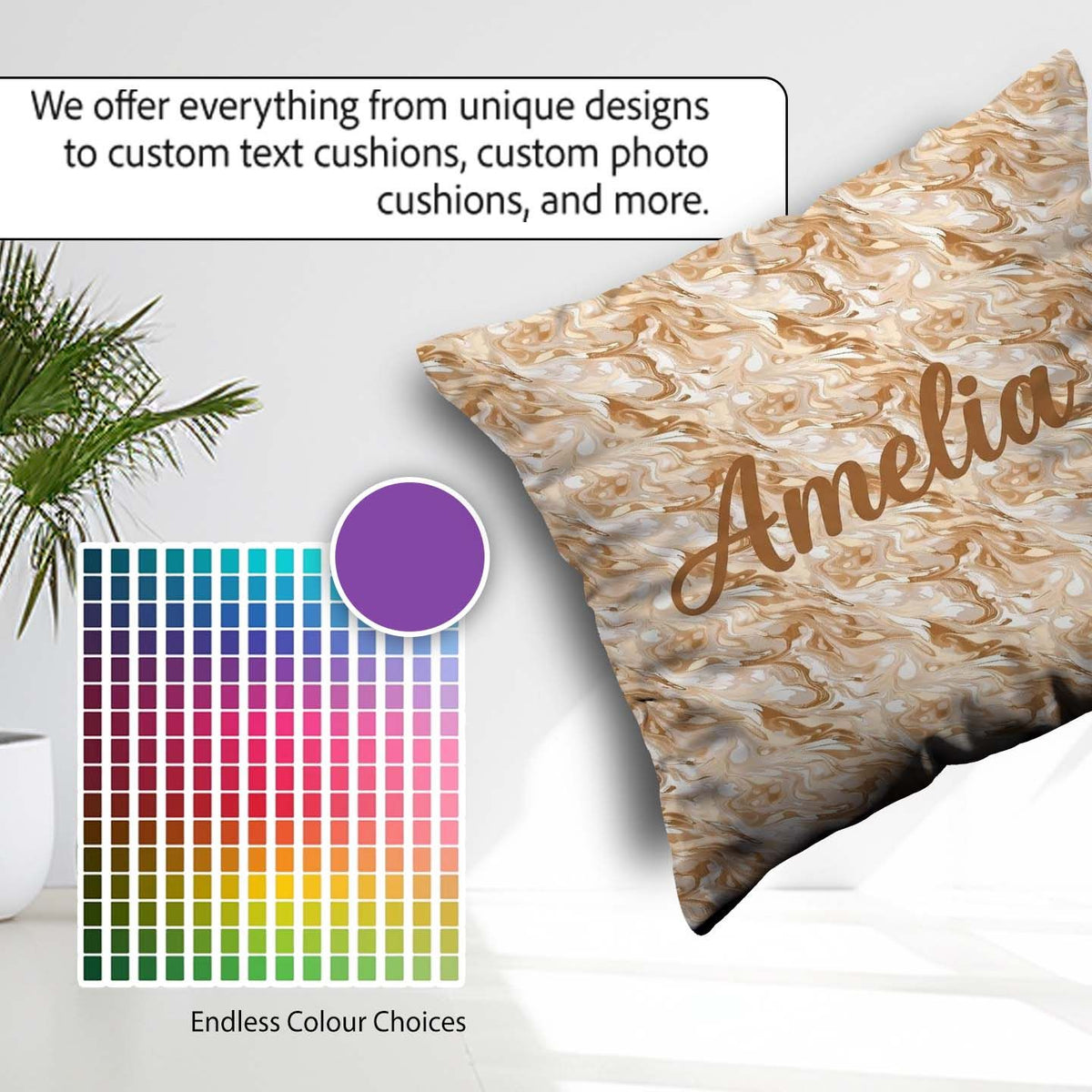 Custom Name Neutral Beige Cream Swirl Seamless Pattern Name Cute Square Filled Cushion Throw Pillow Sofa Bed Home Decor Zip Washable UK Made