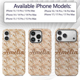 Neutral Beige Cream Marble Swirl Seamless Pattern Custom Name Protective Phone Case Mobile Cover Durable Everyday Smartphone Shock Resistant